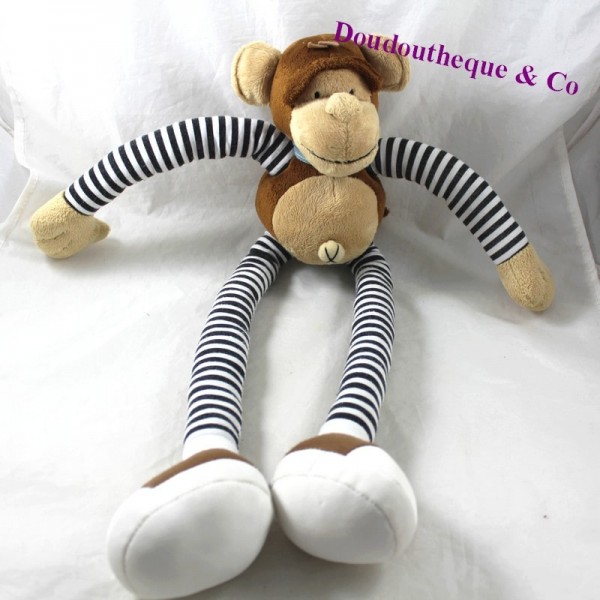 Peluche singe MOZAIC long bras et jambes rayés 50 cm - SOS doudou