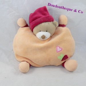 Doudou semi plat ours NATTOU herz orange rosa Glocke 20 cm