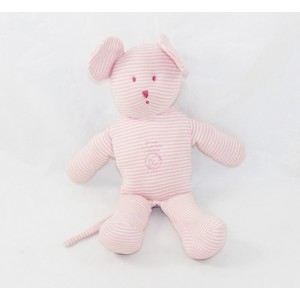 Doudou souris PETIT BATEAU rayée rose blanc bébé endormi 25 cm