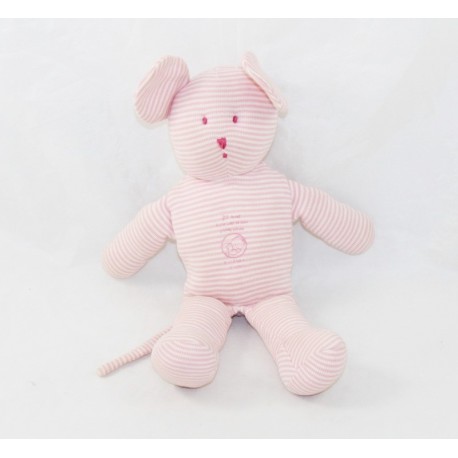 Doudou mouse PETIT BATEAU striped white pink sleeping baby 25 cm