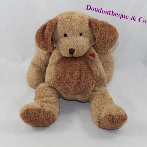 Doudou dog NICOTOY brown red heart 21 cm