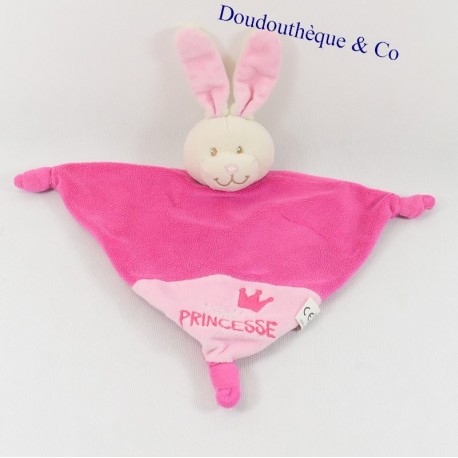 Doudou flat rabbit BABOU pink triangle "I Am A Princess" 30 cm