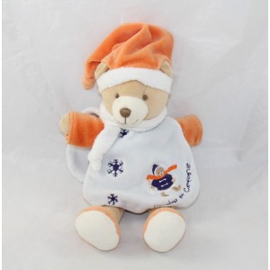 Doudou cape Firmin ours DOUDOU ET COMPAGNIE orange bleu flocons 24 cm