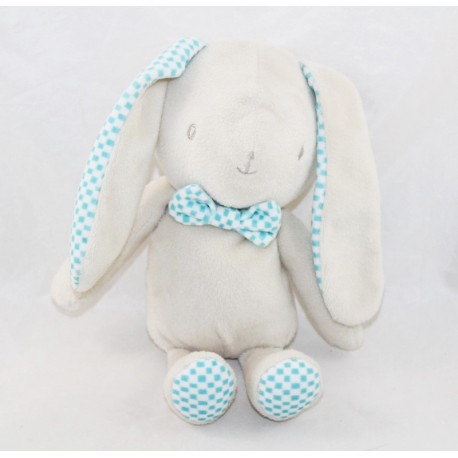 Hase Kuscheltier KLORANE beige blau Fliesen Baby Labore 23 cm Hase Kuscheltier KLORANE beige blau Fliesen Baby Labore 23 cm