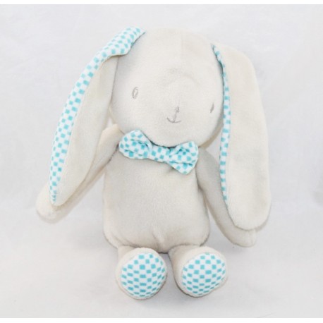 Hase Kuscheltier KLORANE beige blau Fliesen Baby Labore 23 cm