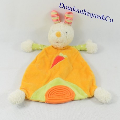 Doudou flat rabbit BABYSUN carrot orange green teething ring 29 cm