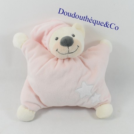 Doudou semi flat bear BOUT'CHOU MONOPRIX pink stars 25 cm