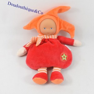 Doudou lutin COROLLE Mademoiselle Grenadine rouge orange poupée 25 cm