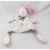 Doudou rabbit CP INTERNATIONAL white flowers embroidered 25 cm