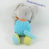 Peluche elefante CHILDREN'S WORDS blu verde sciarpa arancione Leclerc 29 cm