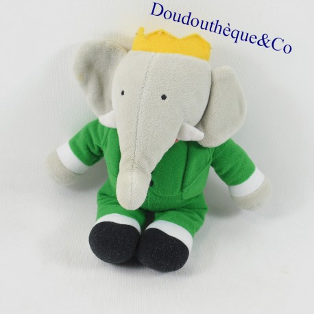 Doudou elephant Babar AJENA Green and grey teddy bear 23 cm