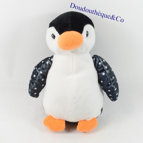 Peluche pingouin MONOPRIX noir et blanc à pois 24 cm