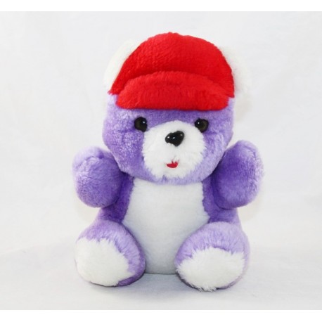 Teddy bear NOUNOURS white purple cap red vintage tongue pulled 18 cm