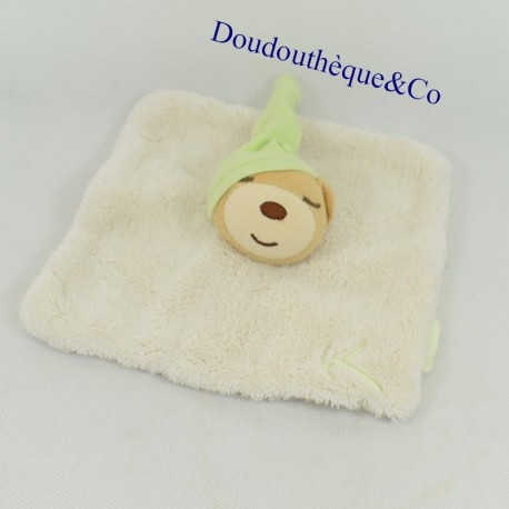Doudou flat bear KALOO sleeper ecru green cap K feather 18 cm