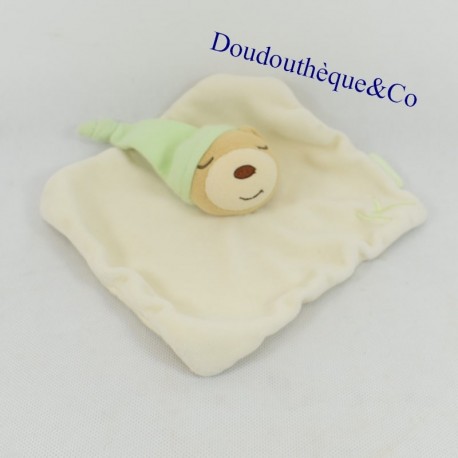 Doudou plat ours KALOO schläfer ecru Mütze grün K 18 cm