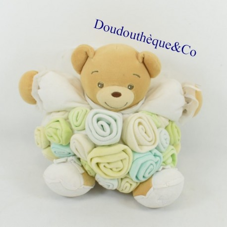 Doudou Bären KALOO Rosenstrauß gelb grün Weiß Bär Patapouf 20 cm