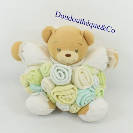 Orso Doudou KALOO Bouquet di rose giallo verde orso bianco patapouf 20 cm
