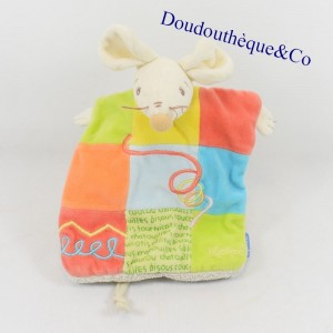 Doudou plat souris KALOO marionnette patchwork spirale 24 cm