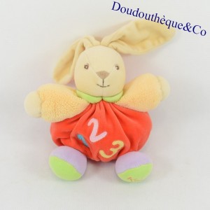 Doudou boule lapin KALOO 123 rouge, vert, violet 18 cm