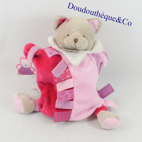 Doudou marionnette chat DOUDOU ET COMPAGNIE Etiquette rose DC2349 24 cm