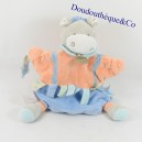 Doudou marionnette âne et cheval DOUDOU ET COMPAGNIE orange et bleu 26 cm