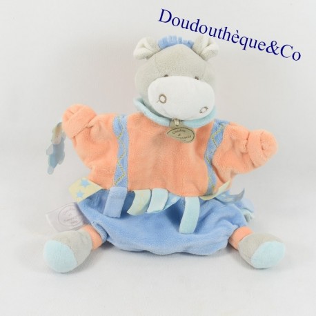 Doudou puppet Ane Mario DOUDOU AND COMPAGNIE donkey and horse orange and blue 26 cm