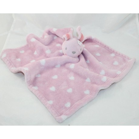 Doudou coniglio piatto PRIMARK cuori rosa fiori bianchi grandi 36 cm