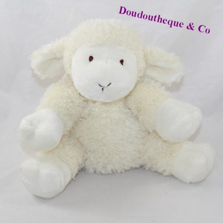 Peluche mouton blanc beige assis