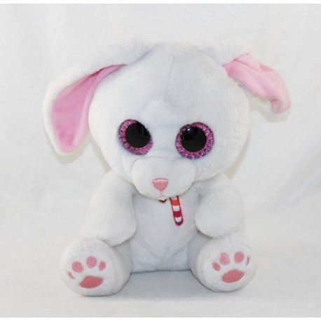 Peluche lapin GIPSY Candy Pets rose blanc grands yeux brillants 25 cm
