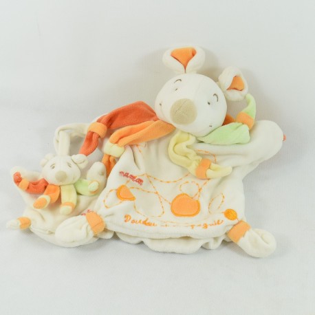 Doudou puppet mouse and his baby DOUDOU AND COMPAGNIE orange harlequin 25 cm
