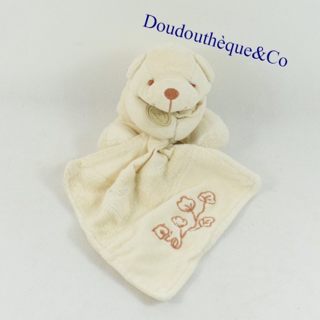 Doudou ours bio DOUDOU ET COMPAGNIE mouchoir blanc 17 cm