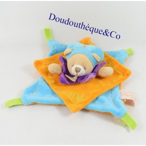 Doudou plat ours DOUDOU ET COMPAGNIE Indidou bleu orange indien 19 cm