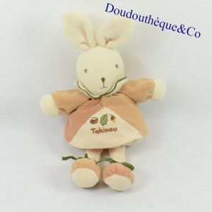 Conejo de peluche TAKINOU vestido beige bordado marrón amaderado 30 cm
