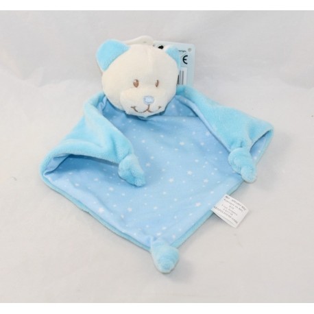 Doudou flach bären BABOU rauange blau weiß Stern 3 Knoten 25 cm