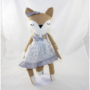 Peluche renard BOUCHARA robe fleuris tissus fille renarde 40 cm