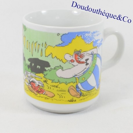 Escena de la taza Astérix y Obelix UDERZO vintage 1991 taza de cerámica 9 cm