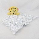 Flat cuddly toy tiger cat SIPLEC Leclerc square white yellow 4 knots 26 cm