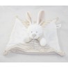 Doudou flat rabbit VETIR beige striped canary baby embroidery 21 cm