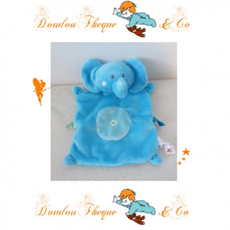 Doudou plat éléphant NICOTOY bleu blanc My tender doudou