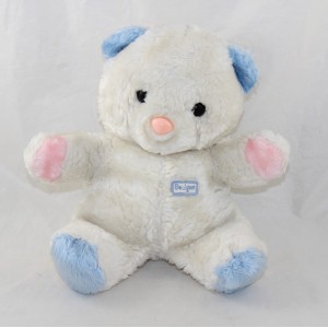Teddy bear BOULGOM blue white vintage pink nose 30 cm