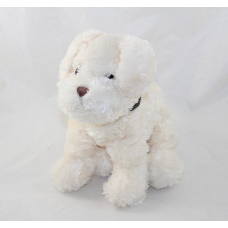 Perro de felpa MAXITA cuello beige blanco cuero micro bolas 27 cm