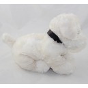 Peluche chien MAXITA blanc beige collier cuir micro billes 27 cm