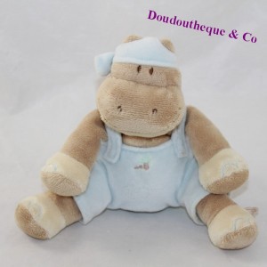 Doudou hippopotamus NOUKIE'S Les Douzous blue overalls sitting 13 cm