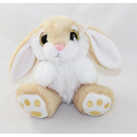 Peluche lapin SIMBA TOYS gros yeux beige blanc 17 cm