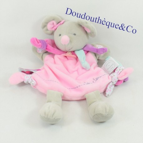 Plüsch Marionette Pearly Maus doudou und Firma rosa lila grau 30 cm