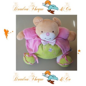 Peluche doudou Ours FANTASY TOYS vert et rose 30 cm