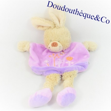 Doudou flaches Kaninchen TEX BABY Violett Blume Schmetterling Lange Beine 32 cm