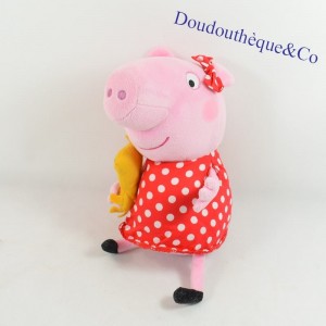 Peluche Peppa Pig JEMINI avec doudou cochon rose robe rouge 26 cm
