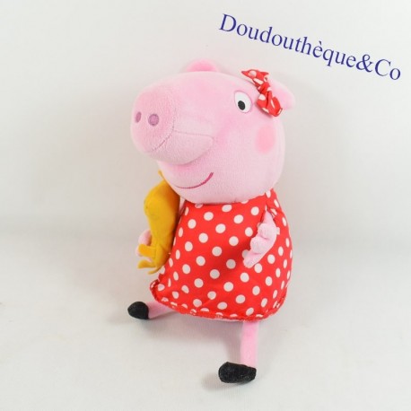 Plush Peppa Pig JEMINI with doudou pink pig red dress 26 cm