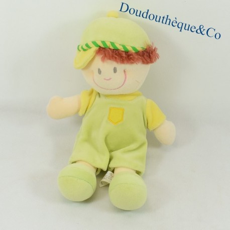 Gorra de felpa garcon MAXITA y mono verde y amarillo 30 cm